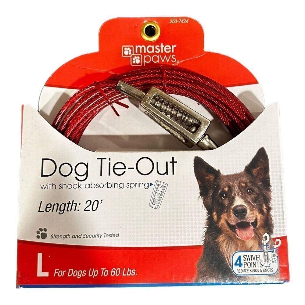 Master Paws 60lb. Large Dog 20' Tie Out Cable with Shock Absorbing Spring Swivel